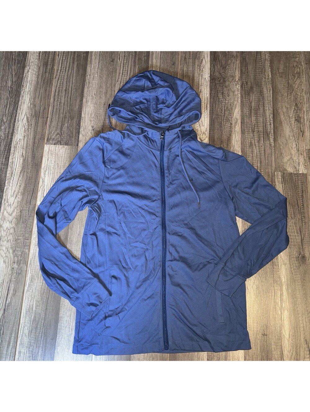 Calvin Klein Men’s Body Fit Zip Up Hoodie Blue Size M Lightweight CK Logo NWOT